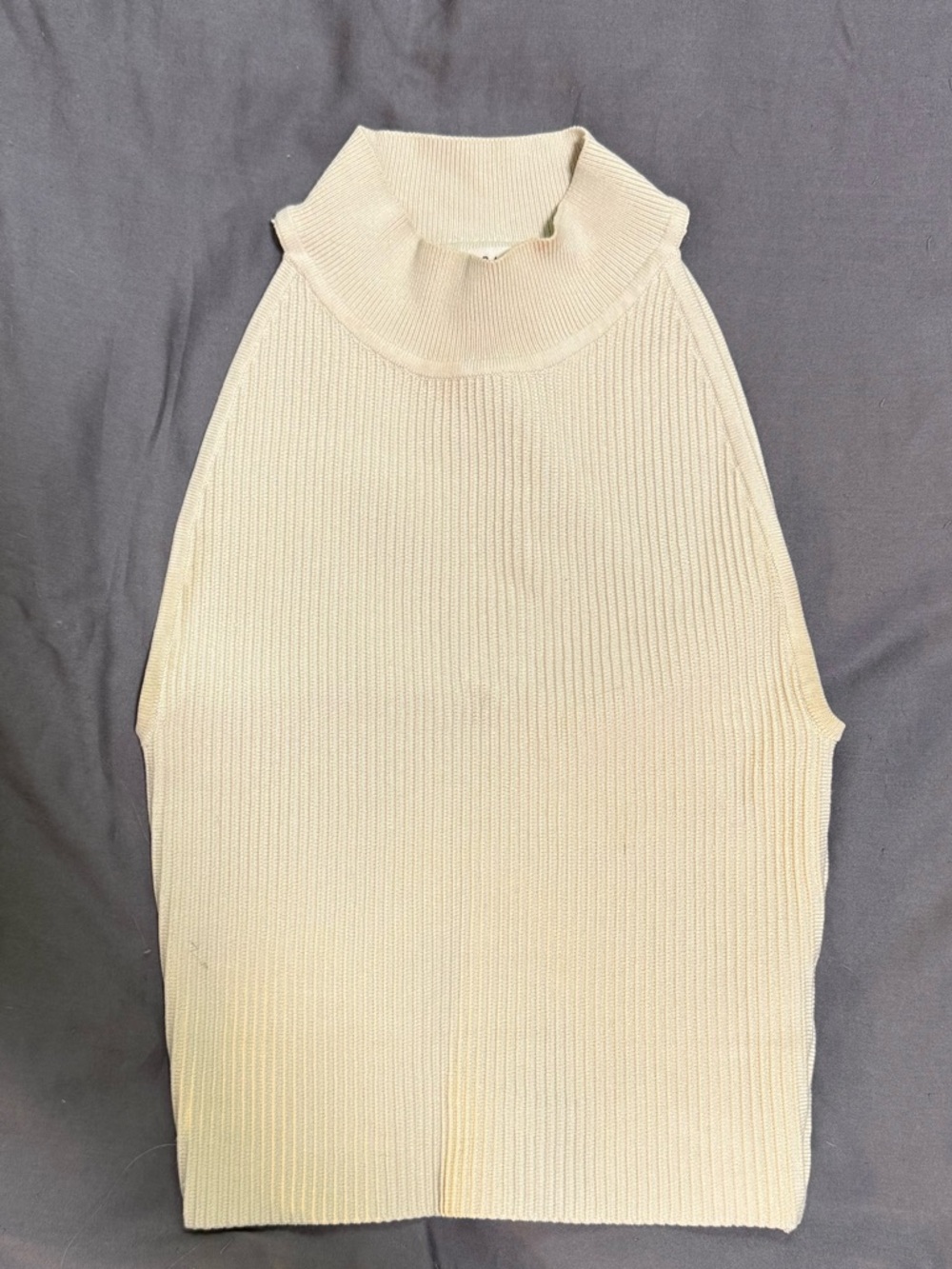 Aritzia Babaton ribbed fitted mock neck top- sand/bone/beige color